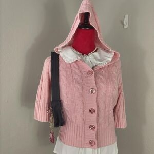 Oxford Fulham Pink Hooded Half Sleeve. Cardigan Sweater Soft Shoujo Size Small
